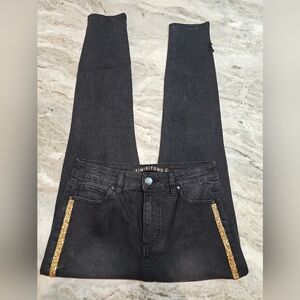 Tinsel Town Black Skinny Jeans with Gold Sequin Side Stripe 28